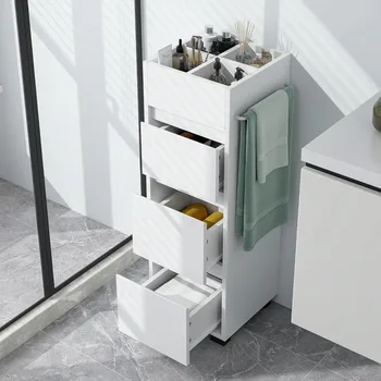 Modern Square Bathroom Floor Cabinet with Drawers & Towel Rack 1