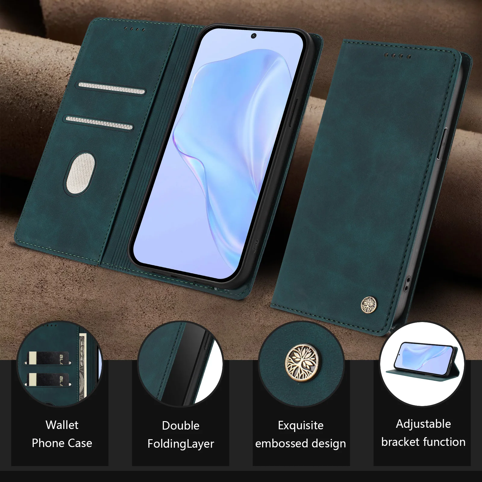 Leather Magnetic Wallet Phone Case - Universal Fit Cover