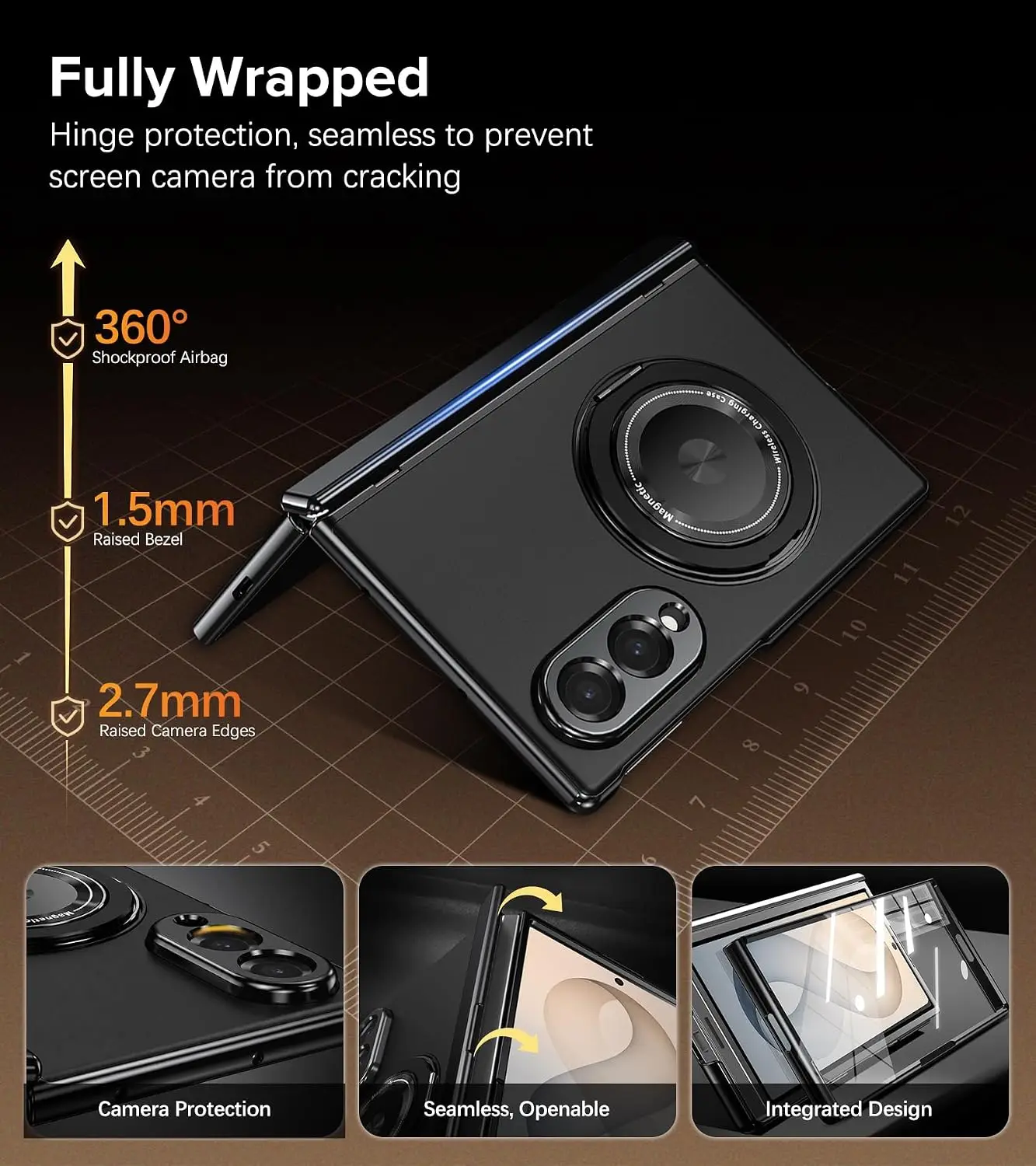 Full-Body Protective Case with Built-in Screen Protector and Rotating Magnetic Kickstand