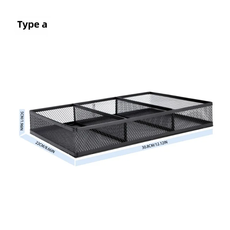Office Desktop Storage Bins Metal Mesh 5 Compartments Drawer Bedroom Desk Stationery Supplies Organizer Boxs Fork Spoon Tray