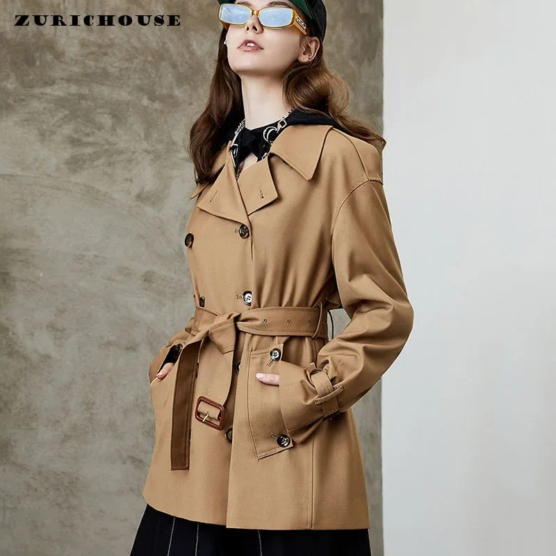 

British Style Classic Double-breasted Women's Trench Coat 2024 New High-end Casual Simple Belted Windbreaker Outerwear Female