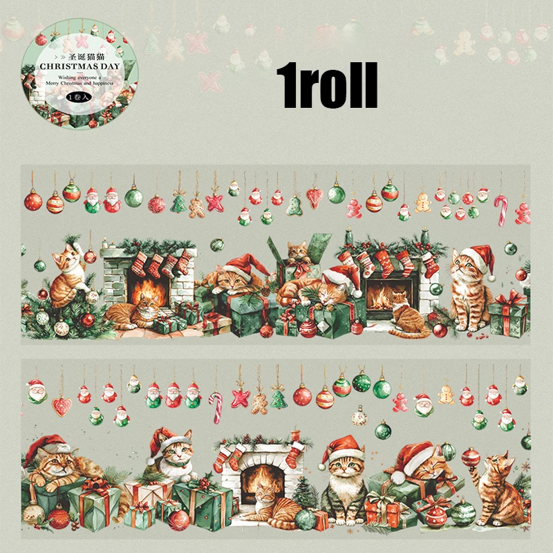 Mr. Paper Weihnachtslandschaft, Abdeckband, 1 Rolle, PET, Weihnachtsgeschenk, ältere Katze, Anime-Klebeband, Zuhause, Schreibwaren, Handbuch, Dekoration – Detail 9
