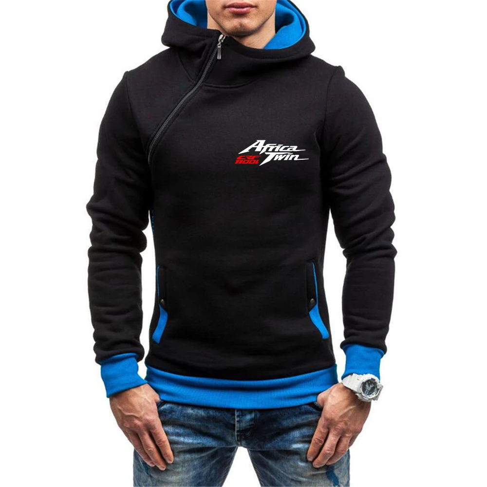 Africa Twin Crf 1000 L Crf1000 New Mens Solid Color Hooded Slim Sweatshirt Casual Diagonal Zipper Design Pullover Streetwear Top