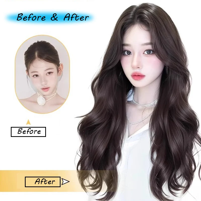 Synthetic long straight curly hair full head cover no need for hair net invisible and traceless wig extension patch For women