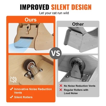 SucceBuy Wooden Cat Exercise Wheel Large Cat Treadmill Wheel for Indoor Cat Running Wheel with Detachable Carpet& Cat Teaser 5