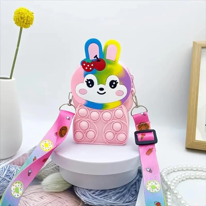 Cute Rabbit Silicone Bag Bunny Shoulder Bag Jelly Storage Bag Push Pop Bubble Purse Easter Coin Purse for Girls Kids Pop it Bag 4