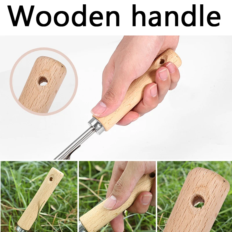 1PC Long Wood Handle Stainless Steel Garden Weeder Hand Weeding Removal Cutter Puller Tools Multifunction Weeder Transplant 4