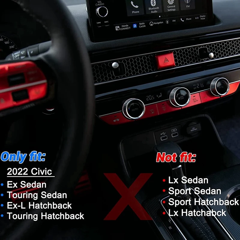 Car Warning Emergency Light Switch Button Cover Sticker Trim For Honda Civic 11Th Gen Aluminum Alloy