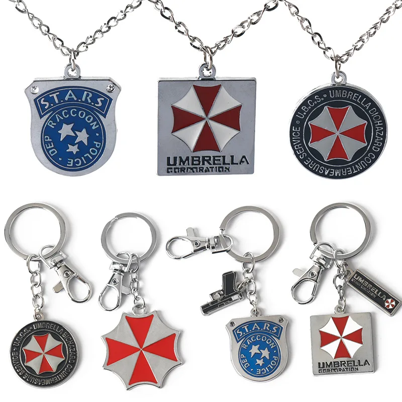 Residents Evils Cosplay Pendant Necklace Keychain Toy Umbrella Corporation Symbol Chaveiro Sublimation Blank Keyring fans Gifts anime keychain,game keychain,anime keychain pendant,game necklace,game cosplay props