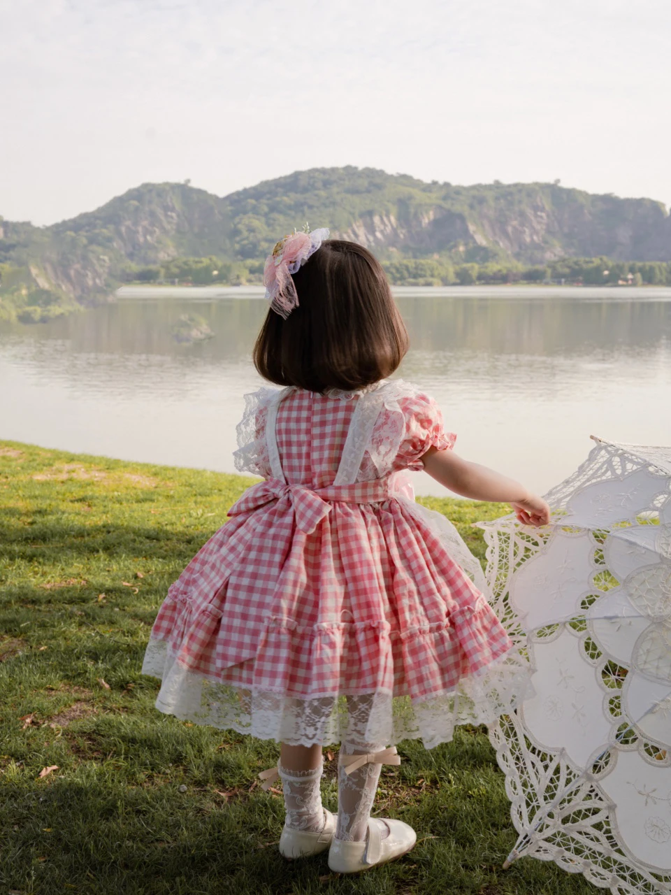 Exclusive creation Baby Summer Spanish Lolita Princess Ball Gown Pink checked lace Design Birthday PartyEvening dress