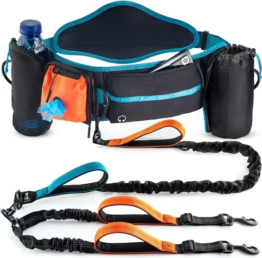

SparklyPets Double Bungee Waist Dog Leash with Back Brace – Dual Dog Leash for Medium/Large Breeds – 2 Dog Running