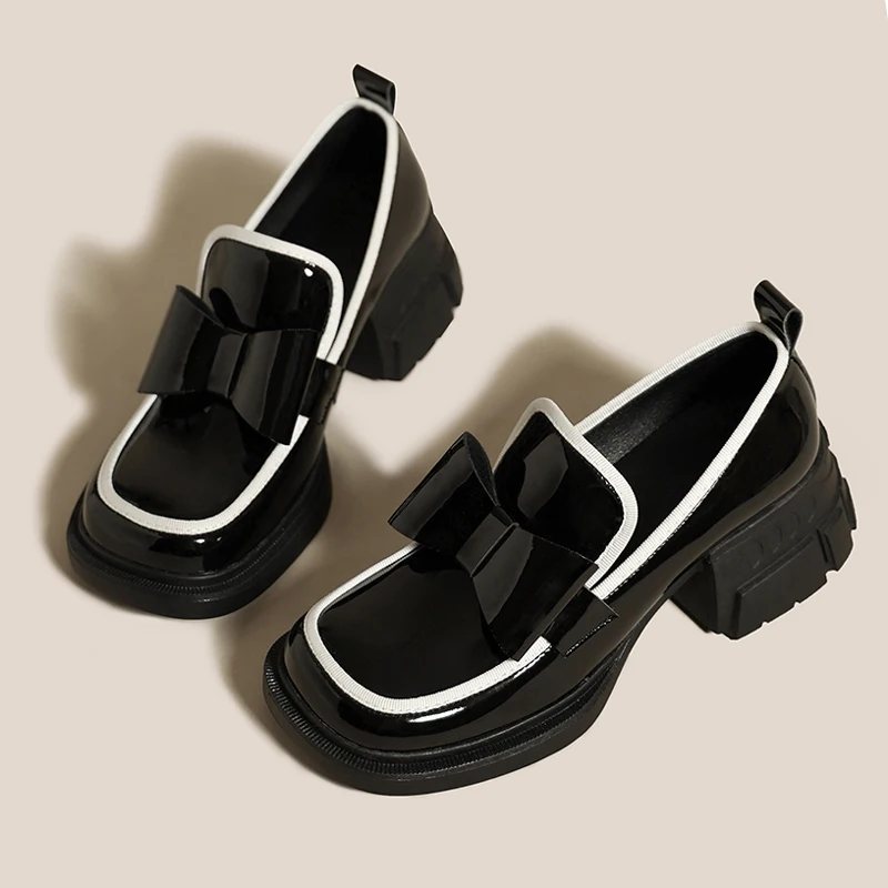 2023 New Bow Mary Janes British Style Fashion Chunky Shoes Spring