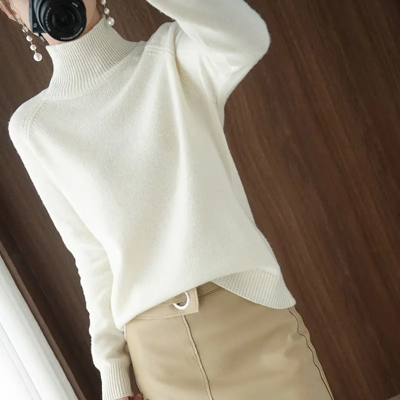 Sweater 2023 Autumn And Winter Cashmere Sweater Turtleneck Pullover Women's Solid Color Casual Long-sleeved Loose Bottoming 4