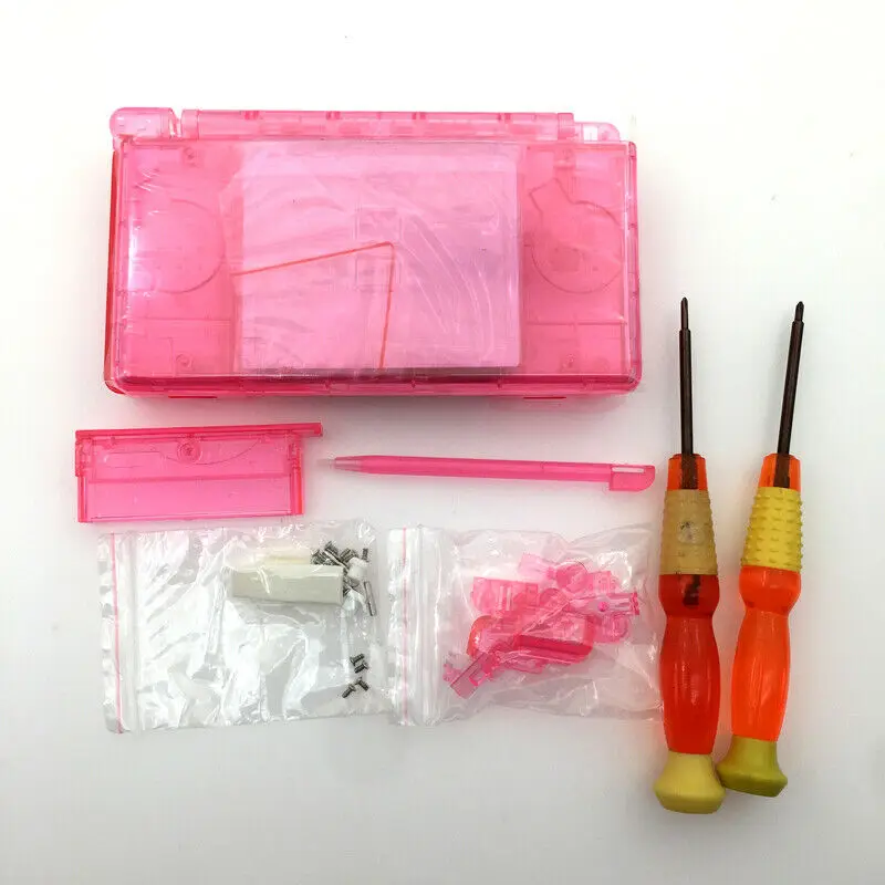 New NDSL Clear Pink Full Housing Shell Case Cover Kits for Nintendo DS Lite NDSL Shell