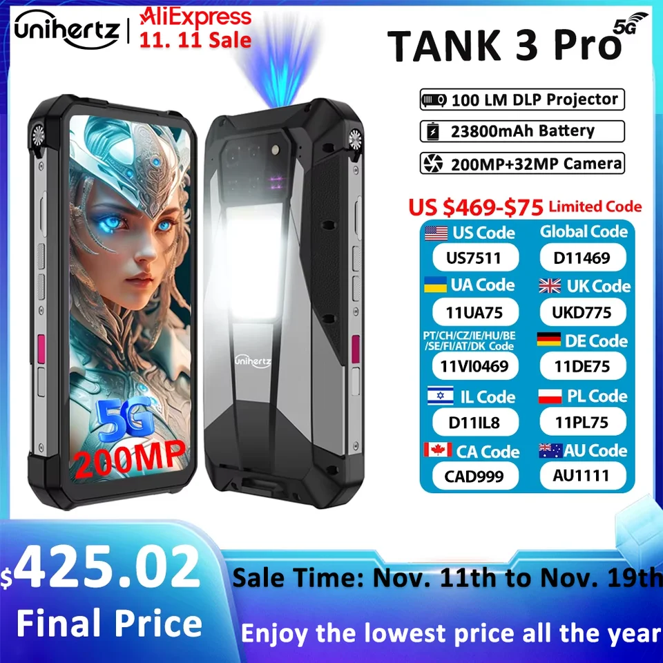 Unihertz TANK 3S プロジェクター搭載スマホ Amazon.com: 8849PRO Tank 3s 5G Rugged Smartphone, Android 14