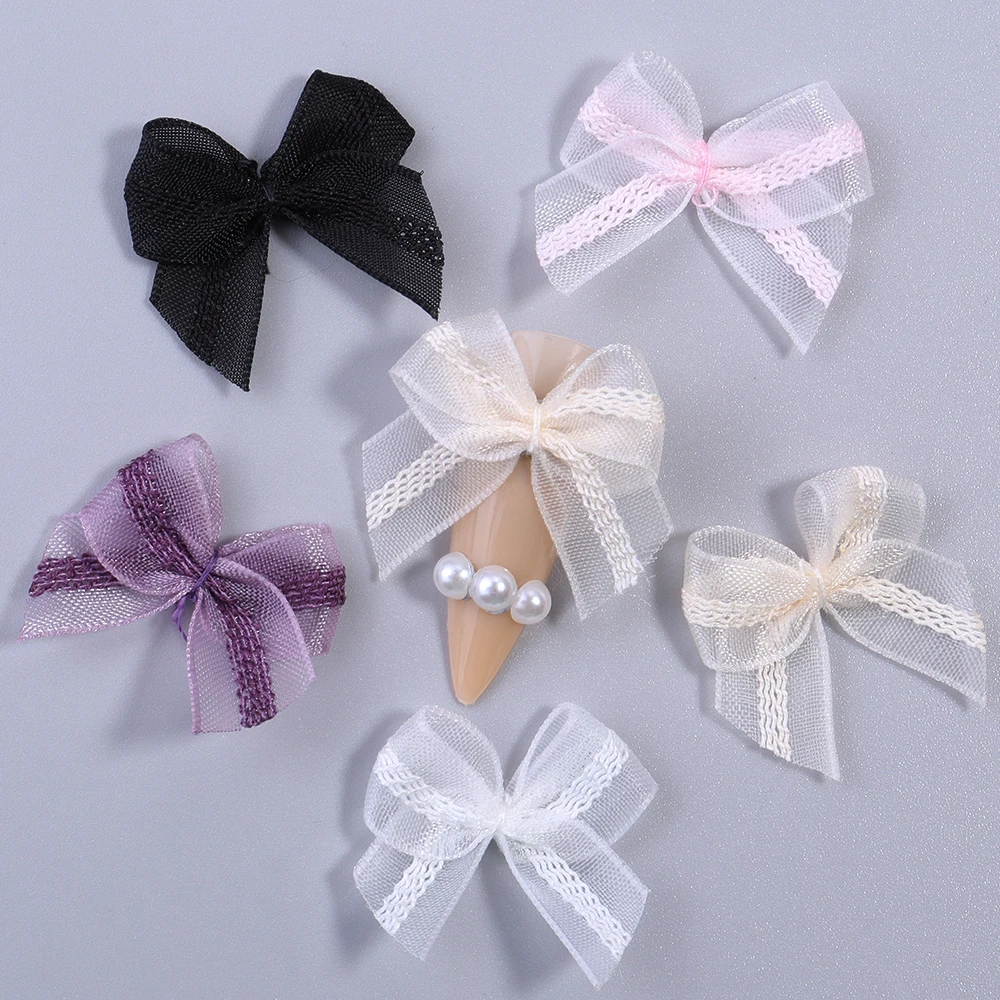 30pcs Mesh Ribbon Bows For DIY Craft Decoration Nail Manicure