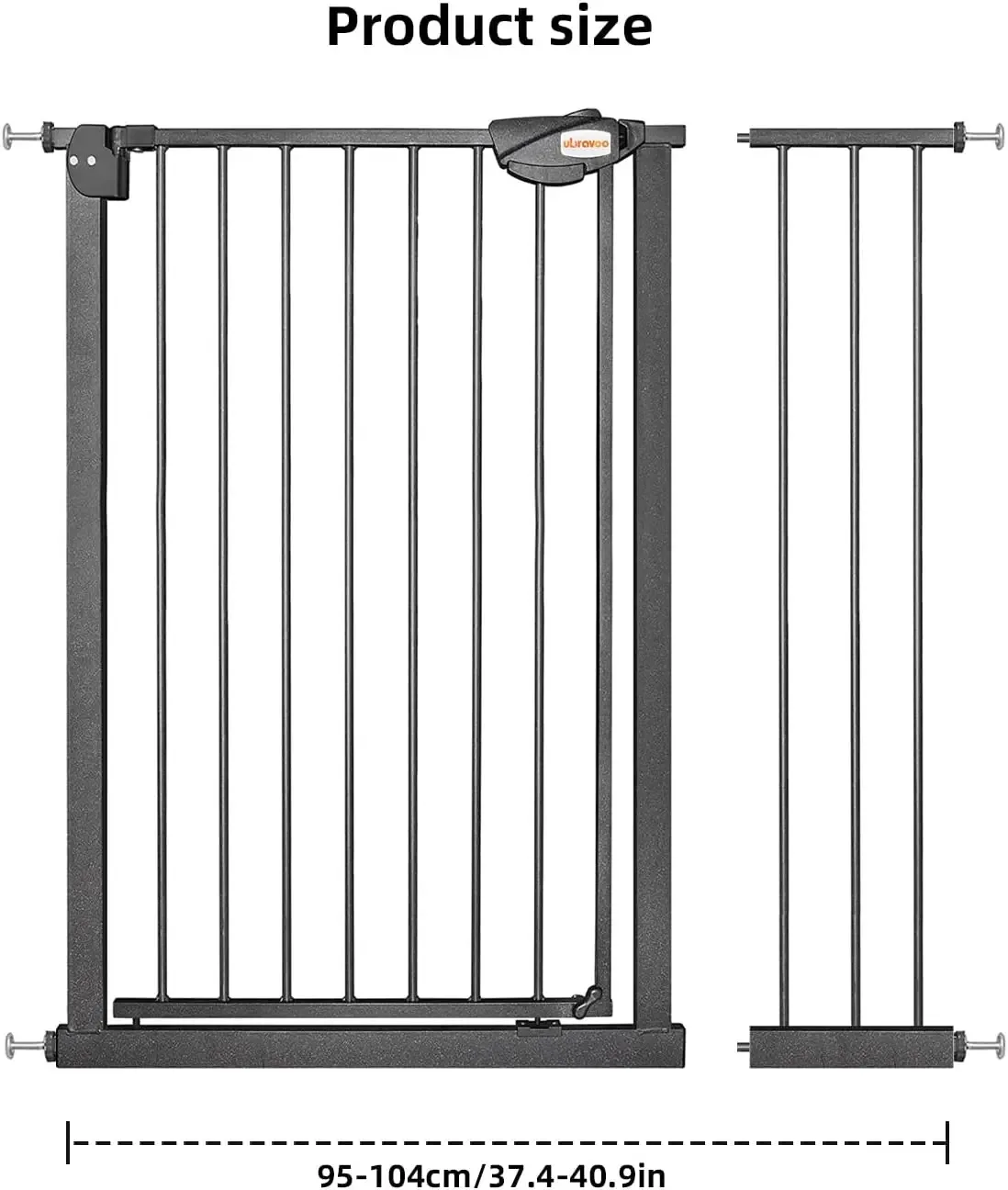 Babytor, Babytreppentor, Höhe 100 cm, Türsicherheitstor, automatisches Schließen, Dreifachverriegelung, offenes Treppentor, 76–14 cm (schwarz) – Detail 3