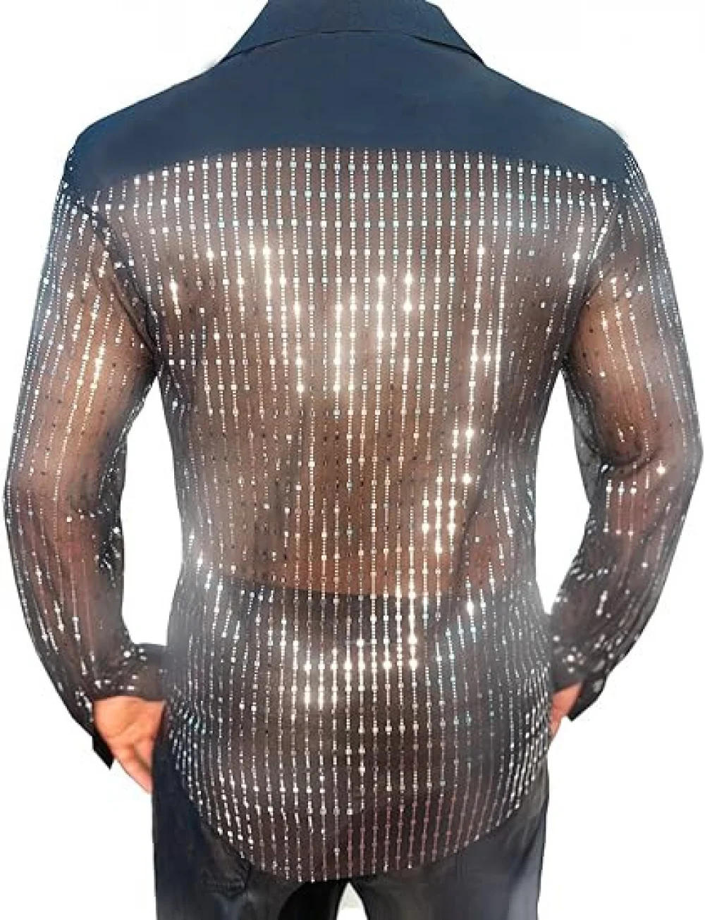 Men shiny sequins long sleeve button-down shirt disco party shirt night clubwear prom dance performance tops halloween costumes