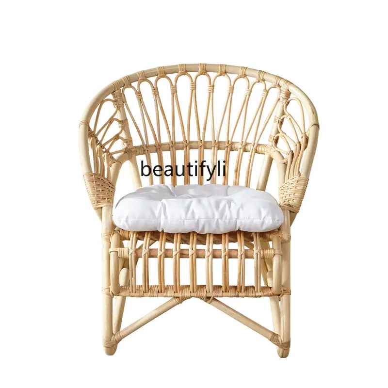 

Rattan Chair Balcony Leisure Real Rattan Chair Bed & Breakfast Backrest Chair Three-Piece Set Japanese Style