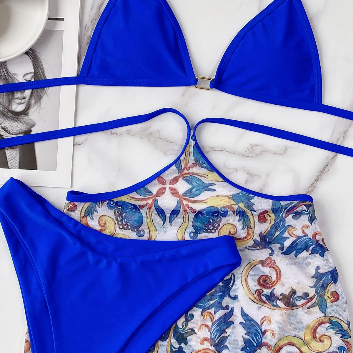 Classic 3 Piece Swimsuit Women Floral Street Style Bikinis Set Womens Swimsuits High Waist Bikini Woman Fashion Swimsuit
