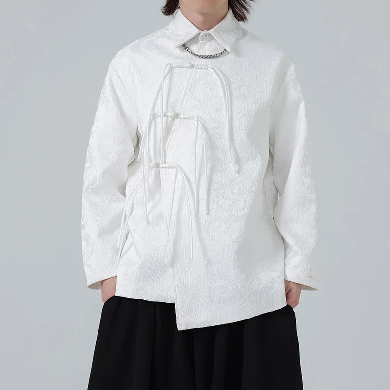 Autumn New Chinese Style Men's Fashion Trend, Diagonal Button Design Black and White, Jacquard Jacket