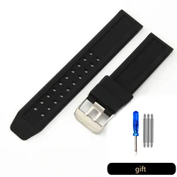 Men's Black Durable Rubber Watch Band - Premium Silicone Strap (20mm, 22mm, 23mm) for 23mm (Black-Steel)