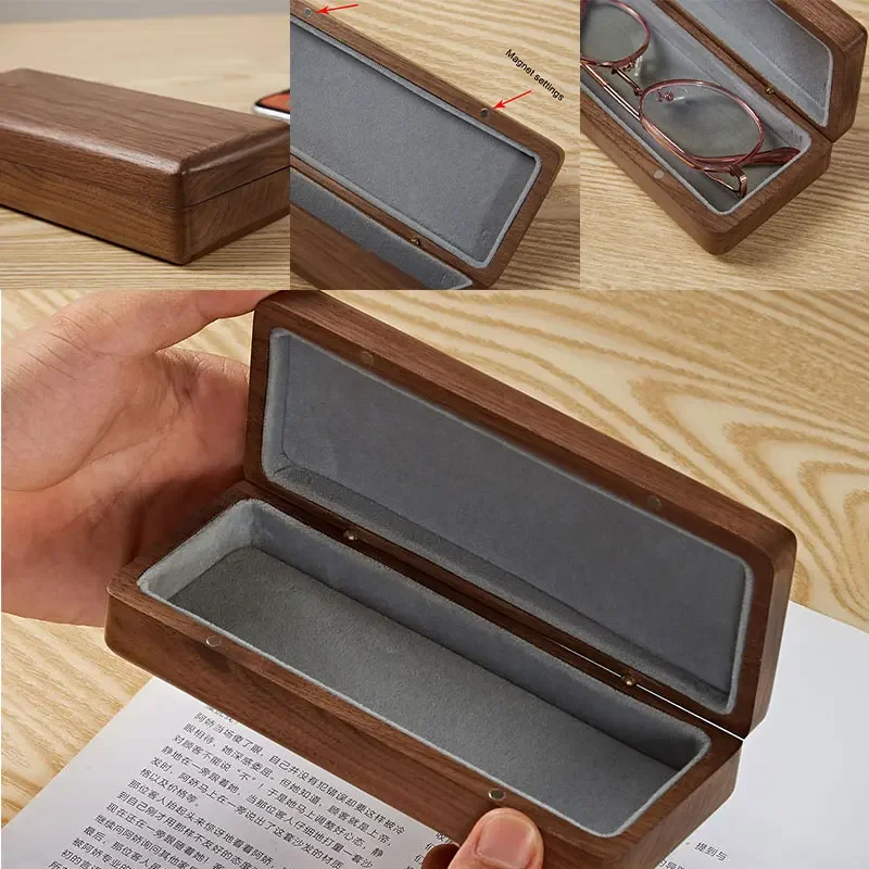 Vintage Solid Wood Glasses Box Creative Black Walnut Glasses Box Portable Myopia Business Glasses Storage Box