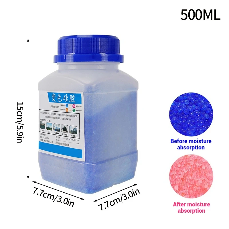 500g Blue/Orange Waterproof Reusable Silica Gel Beads Bottles Moisture Dryer Absorber Dehumidifier Desiccant