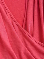 European and American fashion women's lettuce pleated chain decoration V-neck plus size T-shirt - Image 5