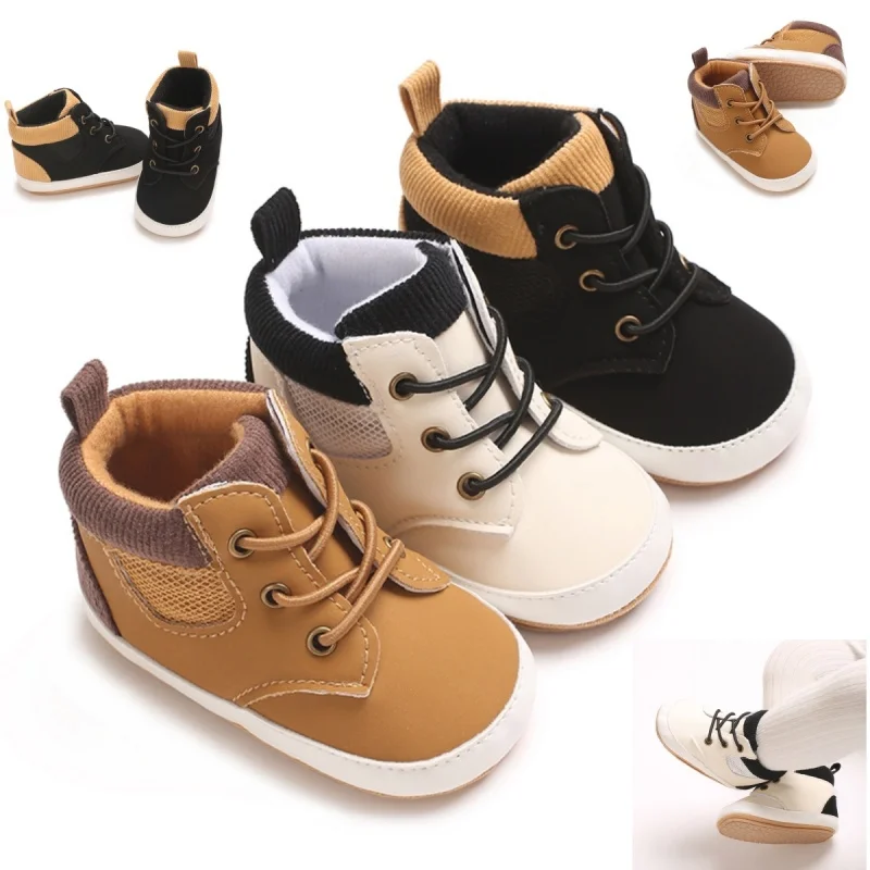 High Top New 0-18M Baby And Children's Shoes Fashionable And Sporty PU Soft Rubber Sole The First Walking Casual Sports Shoes 1