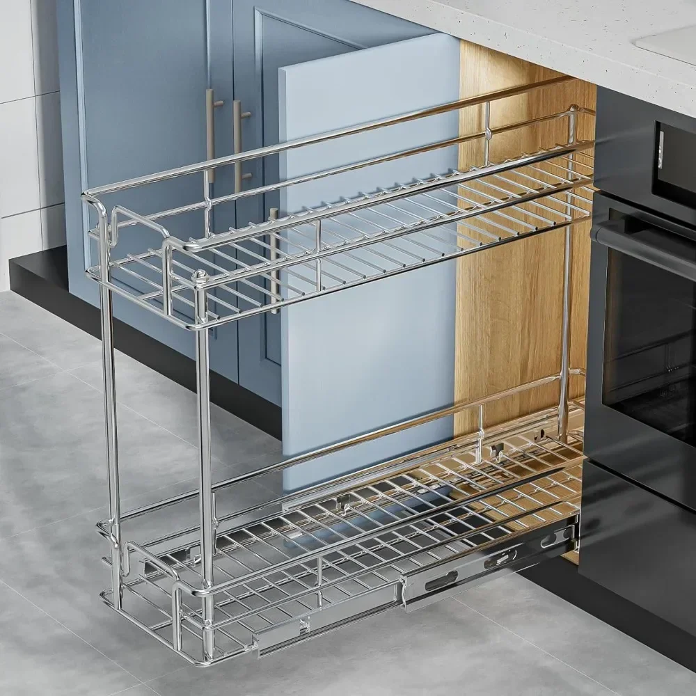 Pull Out Spice Rack for Narrow Cabinet (8&frac12;" W X 21" D),2 Tier Slide