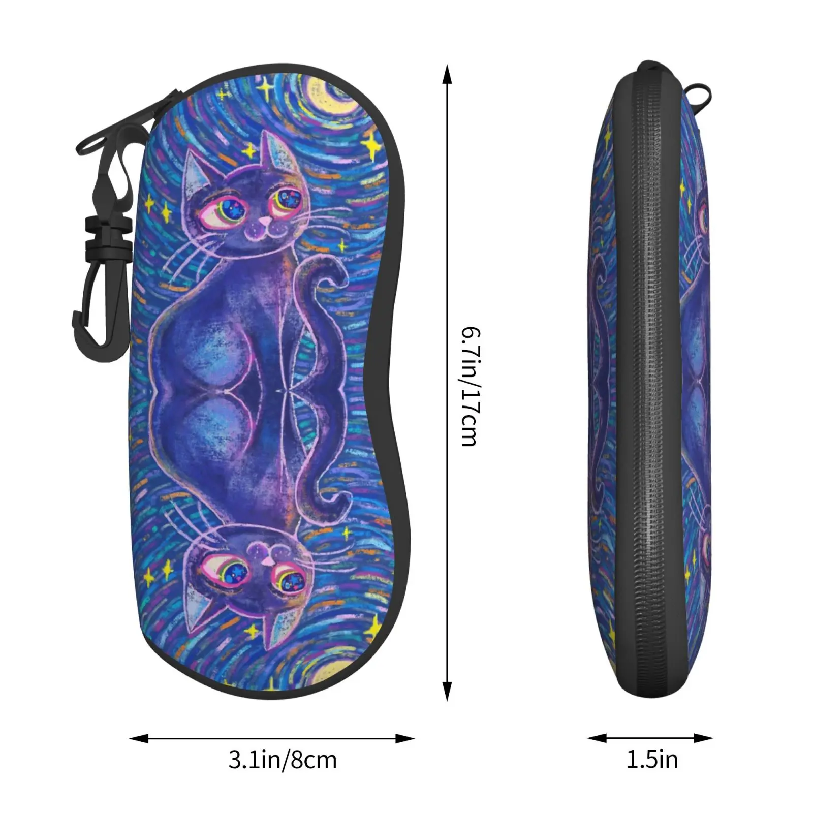 Glasses Case Black Cats Looking Out Of The Corner Portable Zipper Glasses Case Unglasses Cover Storage
