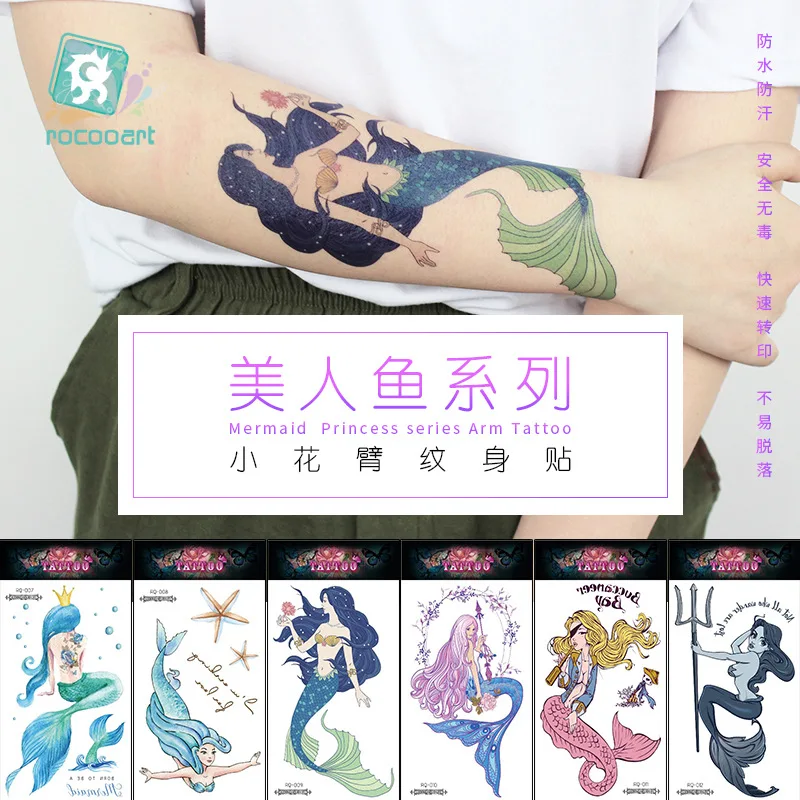 New Waterproof Dream Mermaid Tattoo Goddess Mermaid Flower Arm Personalized Temporary Tattoos Sticker Size:210*105mm