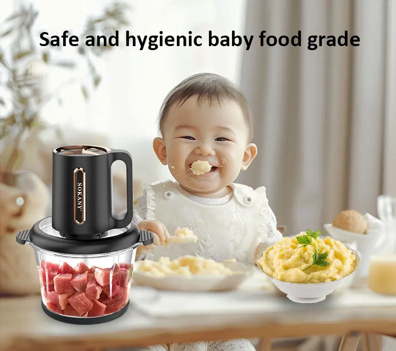 Electric Grinder Home 3L Glass Bowl Vegetable Chopper Meat Mincer Stirring Machine Maker Blender Large Capacity Kitchen Utensils 3