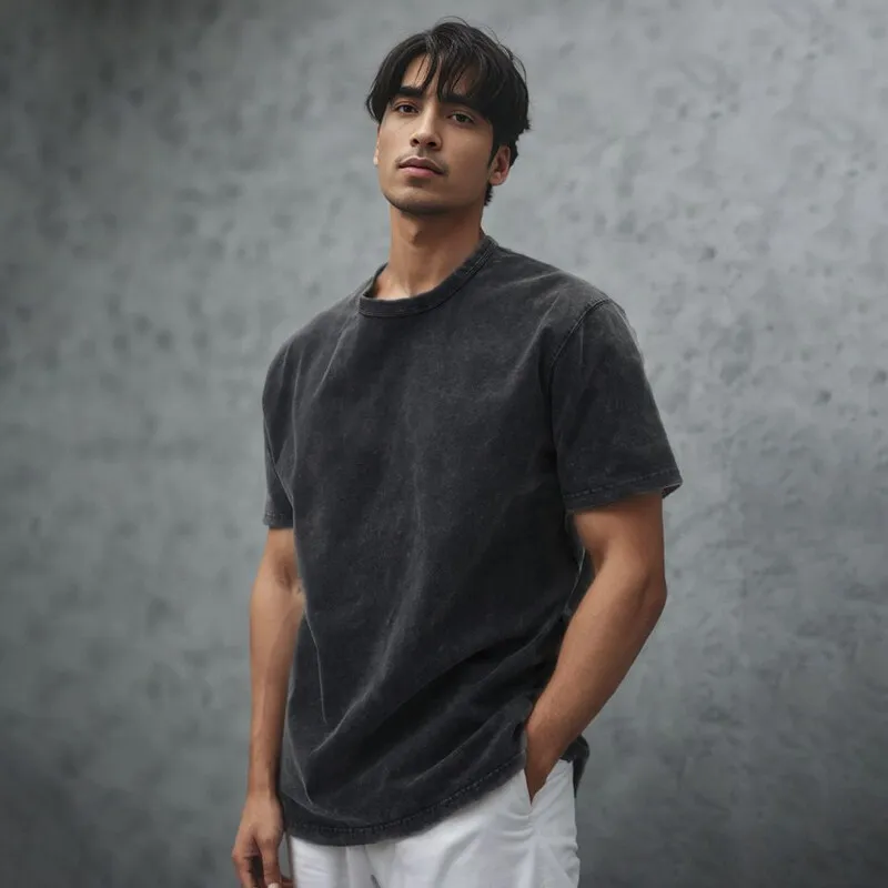 Classic Vintage-Style Distressed Heavyweight Cotton T-shirt with Custom Logo