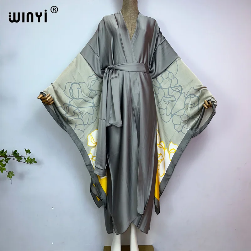 

Новый модный кафтан WINYI, домашняя одежда, женская летняя одежда с самостоятельным поясом, кимоно, праздничное платье, пляжная одежда, купальный костюм, накидка