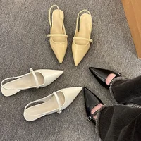 French Flat Black Baotou Sandals Fairy Shoes 2025 New Spring and Summer Pointy Diamond Temperament Single Shoes Zapatos De Mujer 1