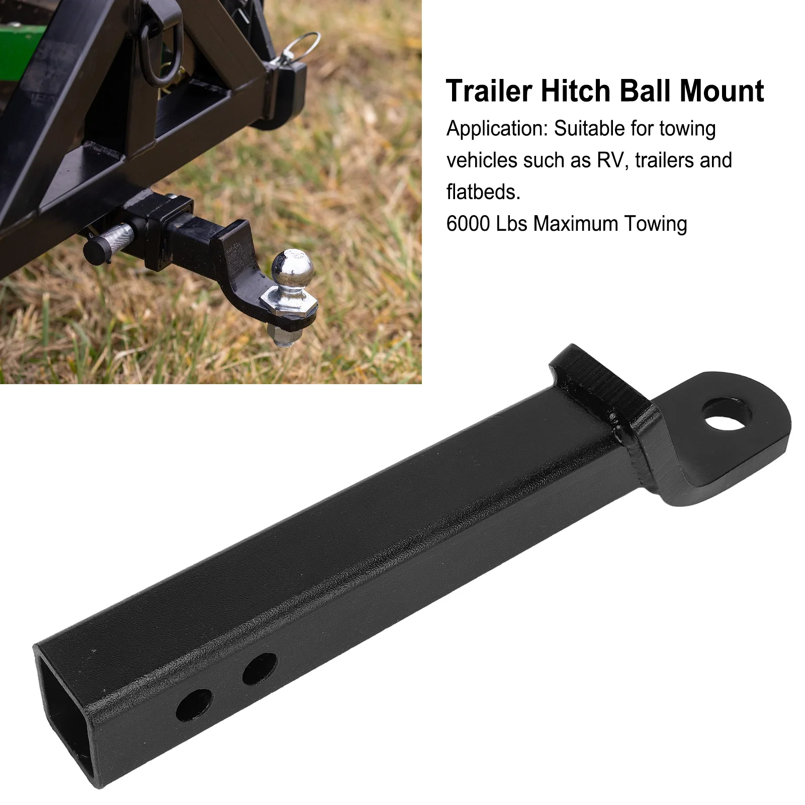 Trailer Hitch Ball Mount 6000 Lbs High Strength Forged Steel Extension Arm For 2in Receiver