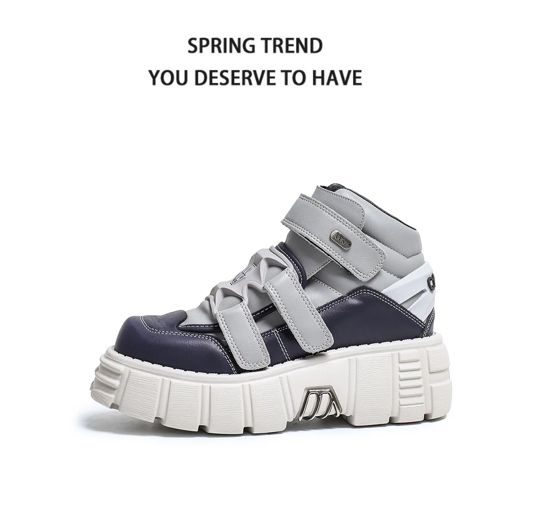 New Spanish Retro Punk Contrast Color Women Platform Metal Casual