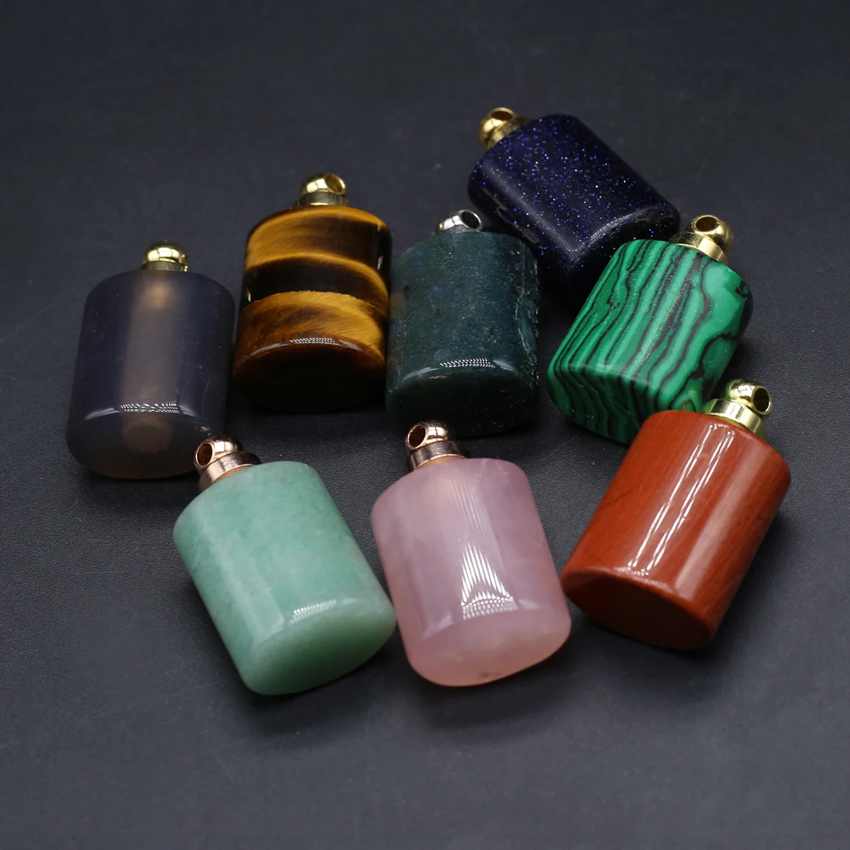 5PCS Wholesale Natural Semi Precious Stone Cylindrical Pendant Perfume Bottle Jewelry Making DIY Necklace Accessories Gifts
