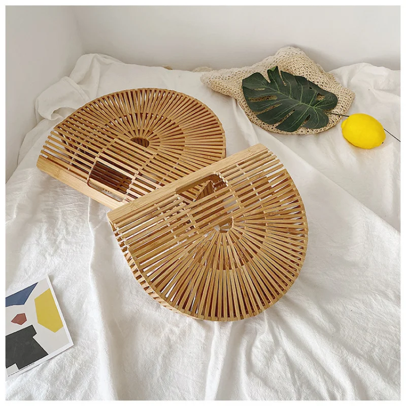 Hot Selling Handmade Half Round Bamboo Bag For Women Vacation Beach Handheld Tote With High End Feel