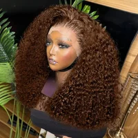 Perruque Courte Bob Bouclée Brune Frisée 13x4 4x4, Perruques Bob Brésiliennes Ondulées Profondes en Cheveux Humains Pré-Pluckées pour Femme, Coupe Pixie Courte 1