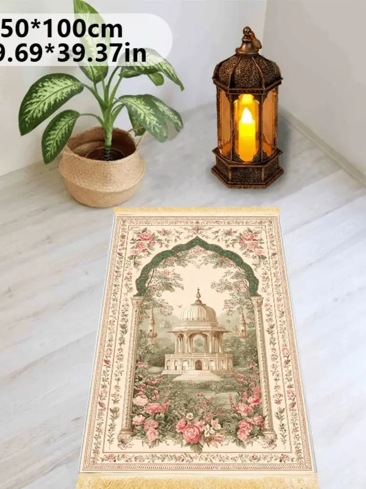 VIKAMA Islamischer Gebetsteppich, Bohemian-Stil Waschbarer Moschee-Druck, Faltbarer Reise-Gebetsteppich für Muslime, Eid-Geschenk – Detail 2