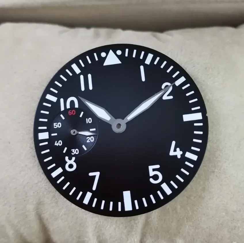 pilot no Watch parts black dial 39mm green luminous mechanical watch accessories Fits ETA6497 Seagull ST36 movement