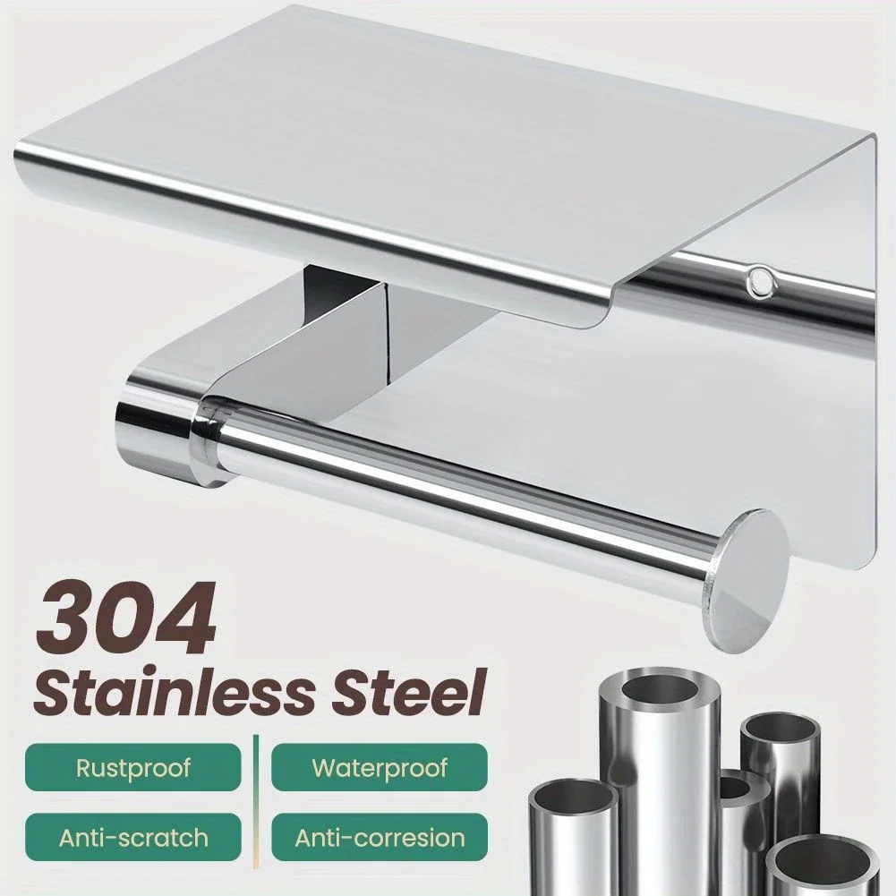 1PCS Stainless Steel toilet paper towel rack for household and public use, phone storage rack, bathroom roll paper box