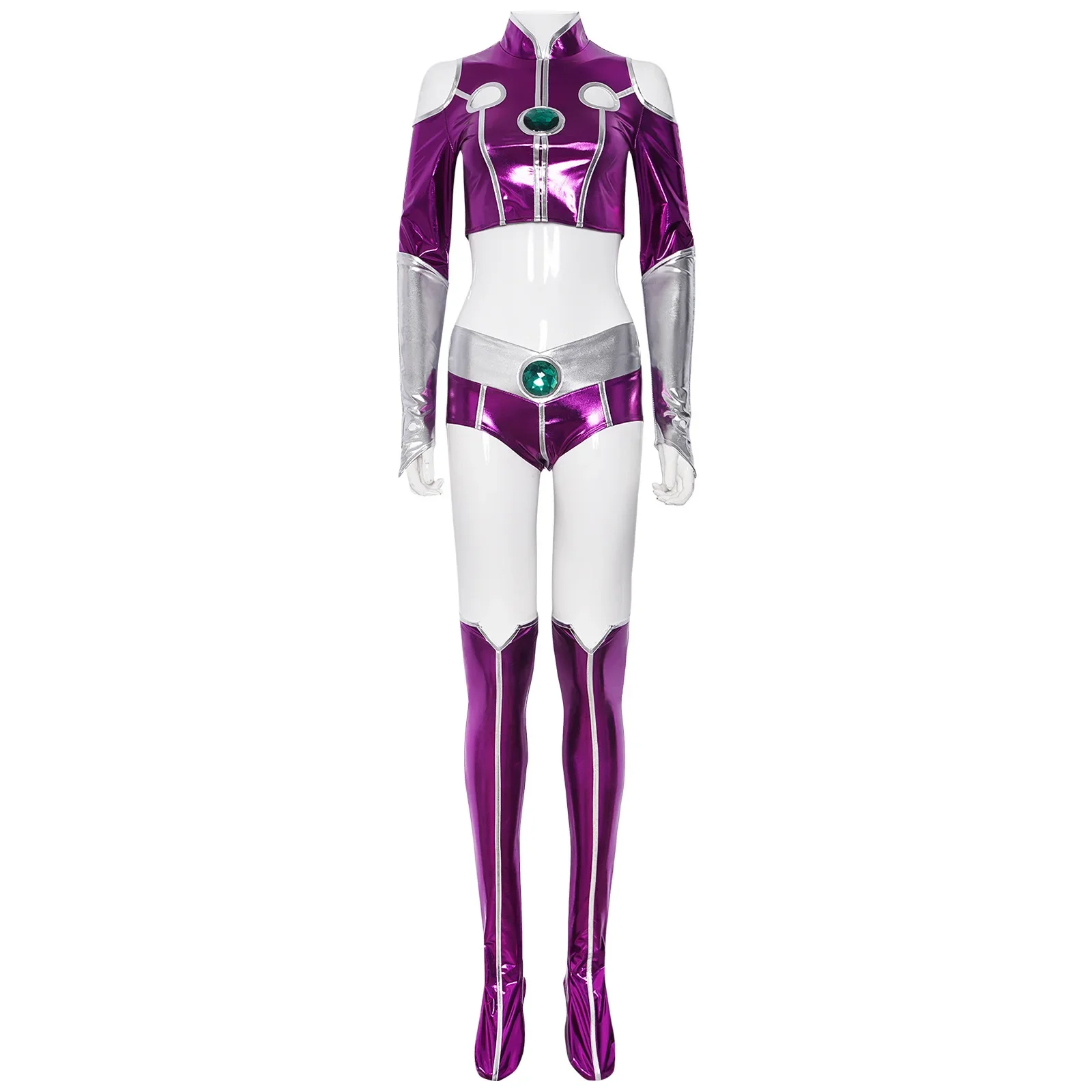 Anime Filme Teen Titan Starfire Sexy Spandex Zentai Anzug Lila Frauen Halloween Cosplay Kostüm Sexy Lila Body Für Frau – Detail 5