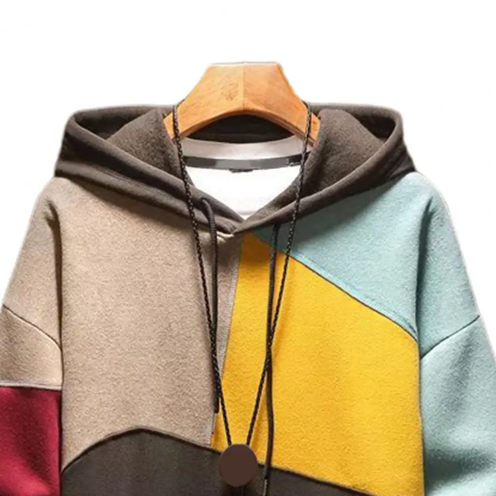 Men Autumn Hoodie Color Matching Thin Fleece - Image 4