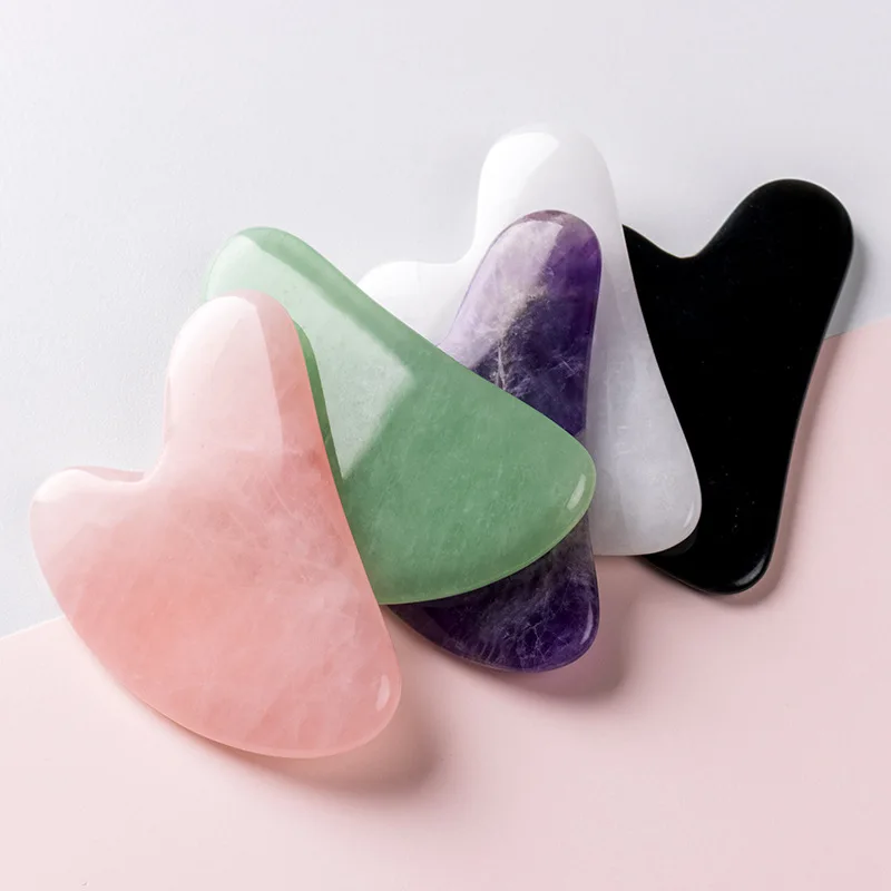 Natural Jade Gua sha Stone Board Massage Rose Quartz Guasha Plate Jade Face Massager Scrapers Tools Face Neck Back Body