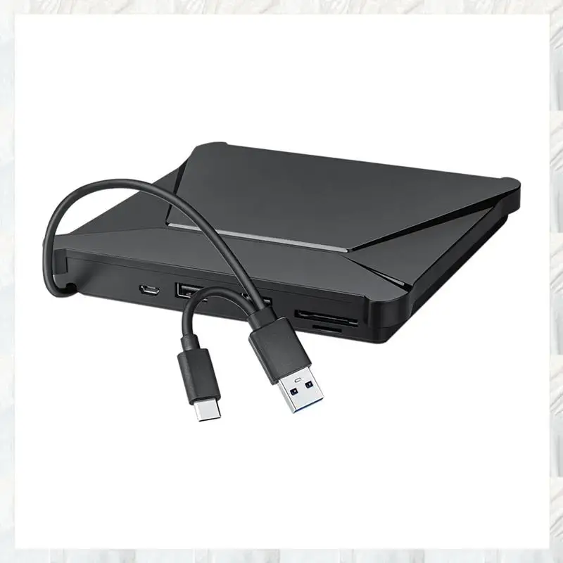 Hot Selling-External DVD Drive, USB 3.0 Type-C, Portable CD DVD Burner With Dual USB Ports And Card Slots,External Drive, US