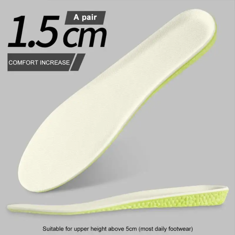 Height Increase Insole Boost Insoles Green Memory Foam Shoe Sole Pad Breathable Comfortable For Men Women Feet Care 1.5-3.5cm